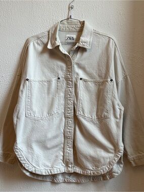 ZARA White Denim Oversized Utility Shirt